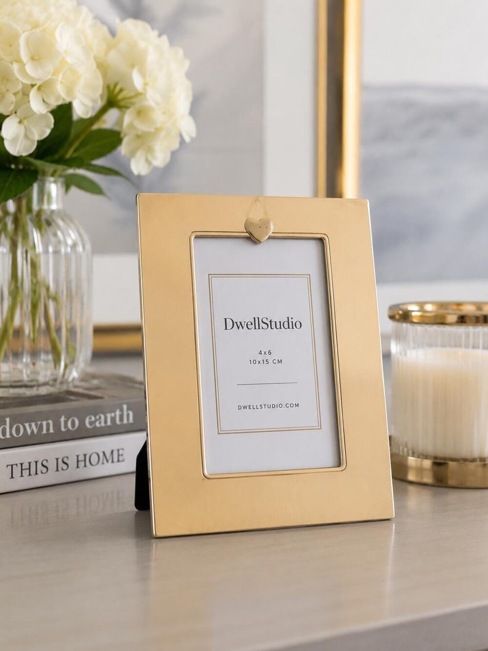 DwellStudio Gold Metal 4x6 Frame | Minimalist Heart Desktop Photo Frame